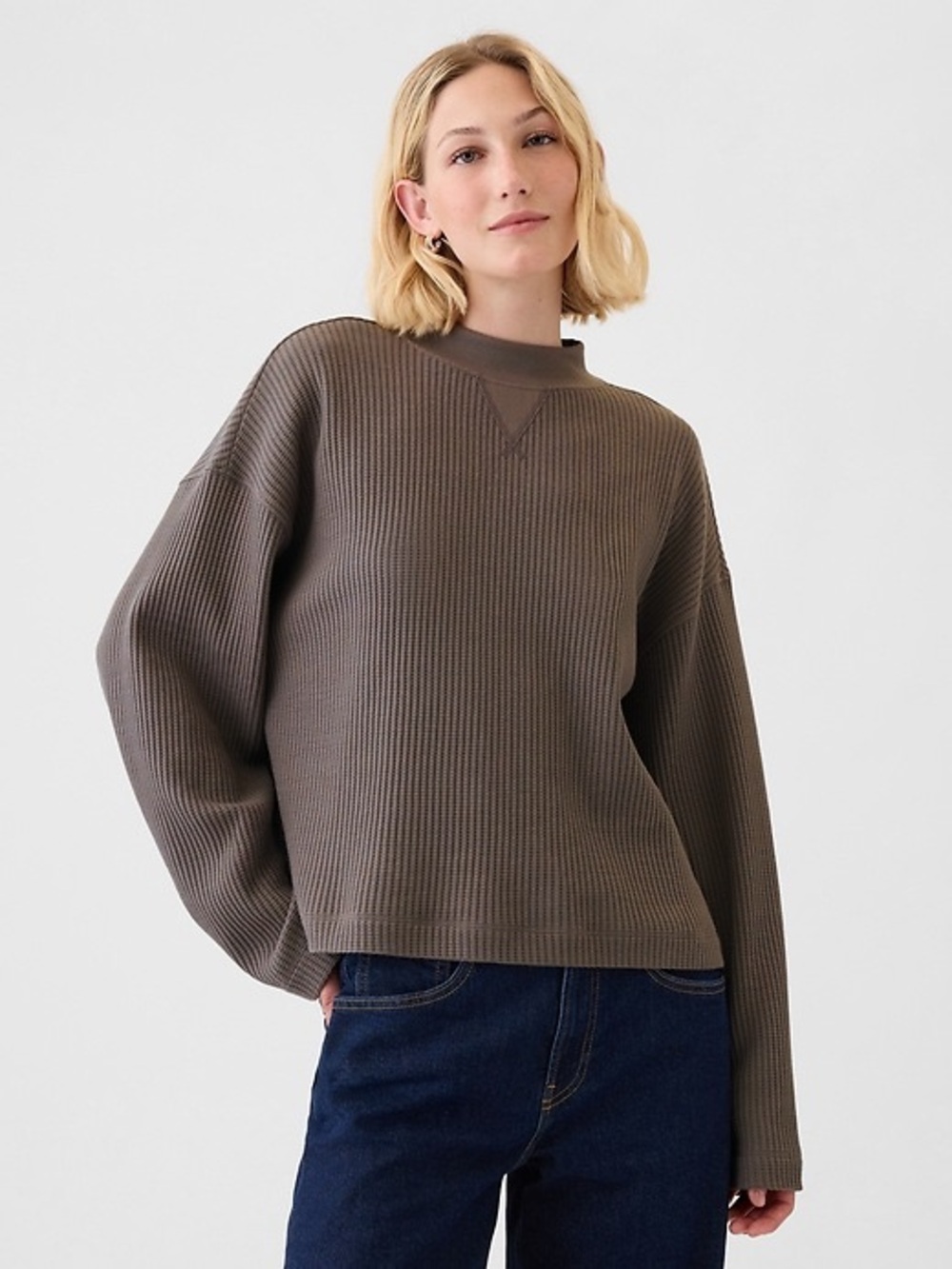 GAP oversized mockneck waffle t-shirt, size S